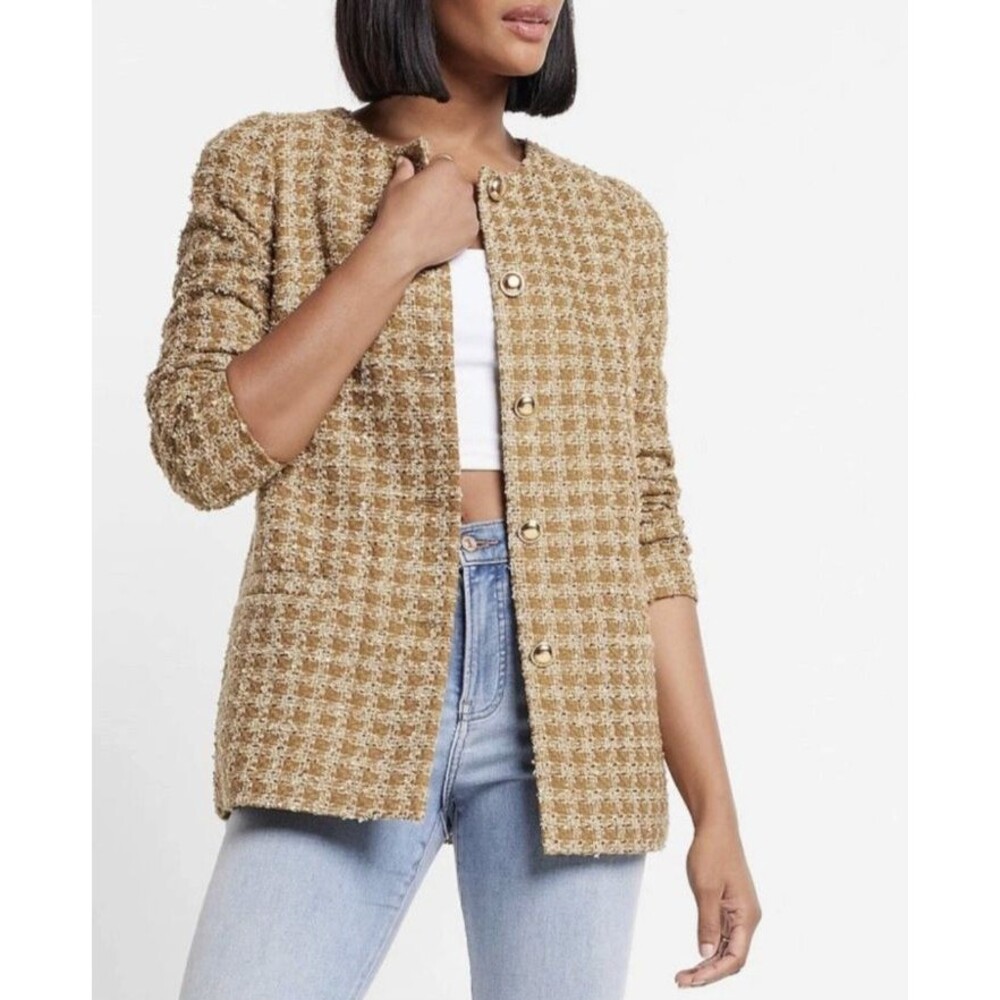 Express Metallic Gold Tweed Blazer Jacket Size S